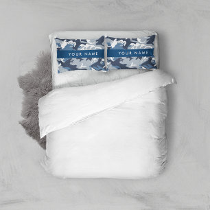 Winter Snow Blue Camouflage Your name Personalize Pillowcase