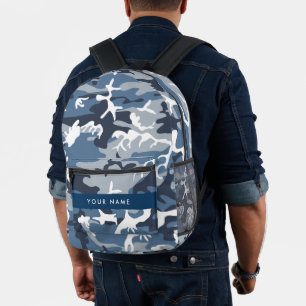 Winter Snow Blue Camouflage Your name Personalize Printed Backpack