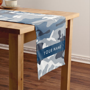 Winter Snow Blue Camouflage Your name Personalize Short Table Runner
