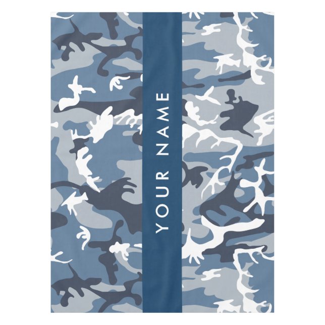 Winter Snow Blue Camouflage Your name Personalize Tablecloth (Front)