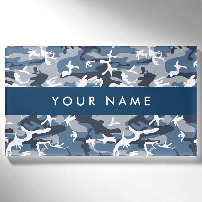 Winter Snow Blue Camouflage Your name Personalize Tag (Front)