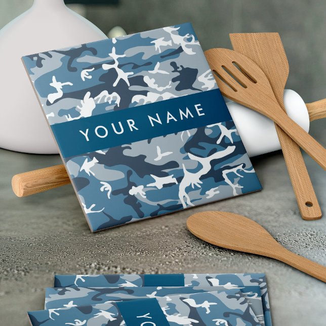 Winter Snow Blue Camouflage Your name Personalize Tile (Creator Uploaded)