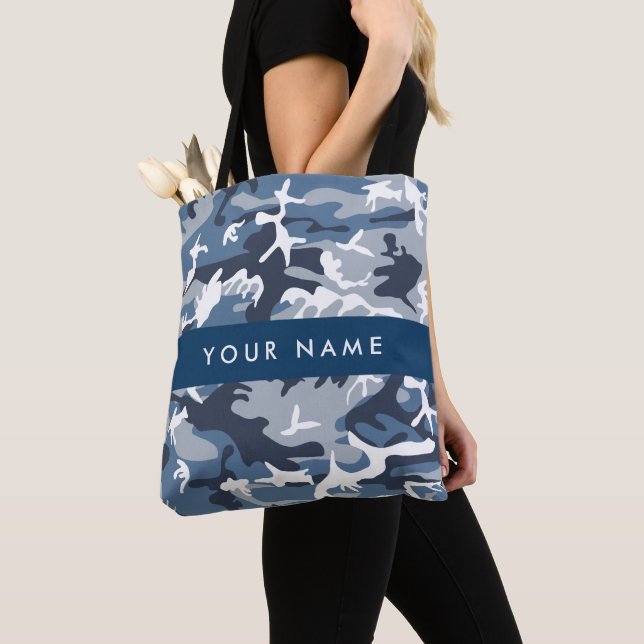 Winter Snow Blue Camouflage Your name Personalize Tote Bag (Close Up)