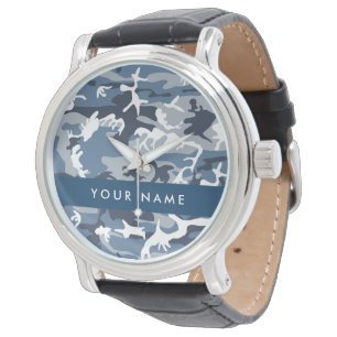 Winter Snow Blue Camouflage Your name Personalize Watch