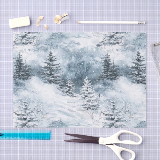 Winter Snow Blue White Christmas Pine Trees  Tissue Paper (Craft)