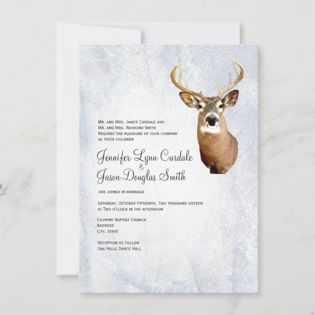 Winter Snow Camo Hunting Deer Wedding Invitations (Front)