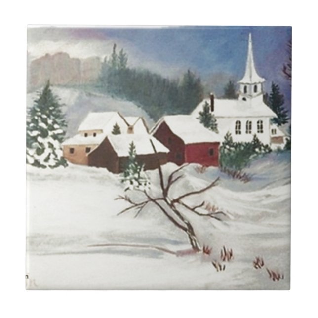 Winter Snow Chapel Christmas season Tile (Front)
