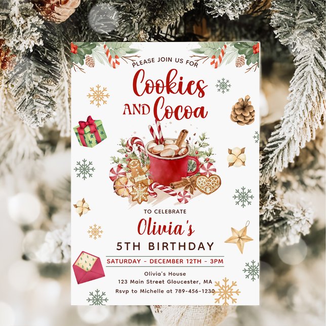 Winter Snow Christmas Cookies and Cocoa Birthday Invitation (Creator Uploaded)