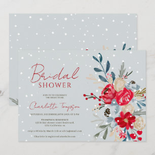 Winter snow Christmas flowers script bridal shower Invitation