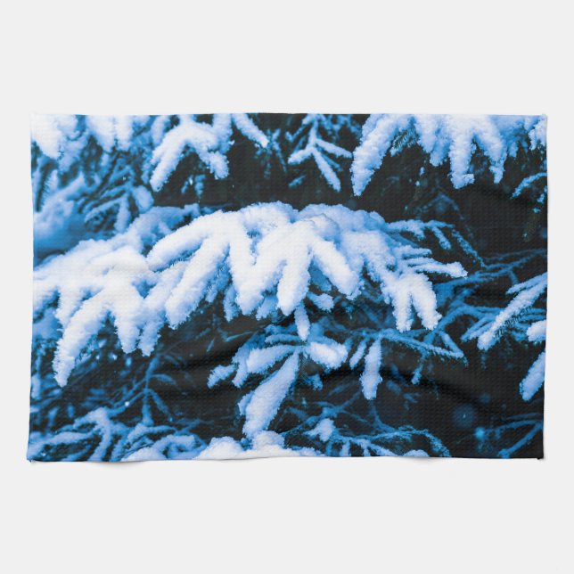 Winter Snow Christmas Tree Kitchen Towel (Horizontal)