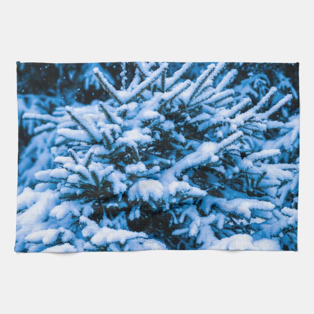 Winter Snow Christmas Tree Kitchen Towel (Horizontal)