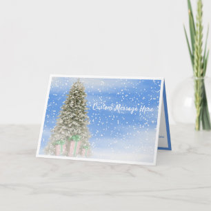 Winter Snow Christmas Tree & Snowflakes Holiday Card