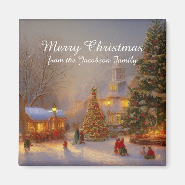 Winter Snow Christmas Trees Quaint Village Scene Magnet (Front)