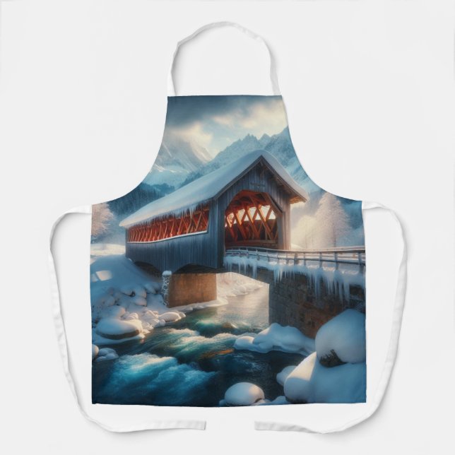 Winter, snow covered bridge & river apron (Front)