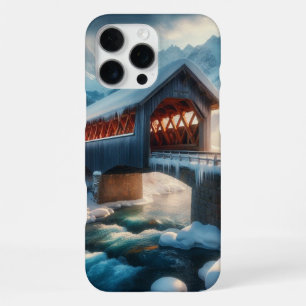 Winter, snow covered bridge & river iPhone 16 pro max case
