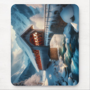 Winter, snow covered bridge & river mouse pad