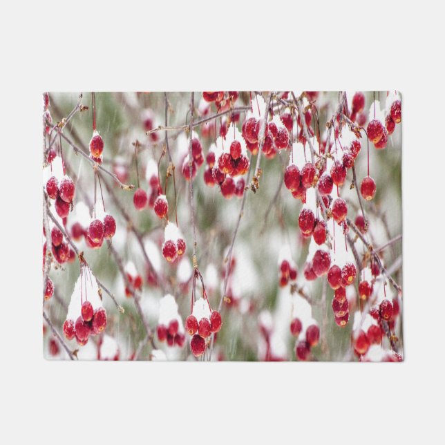 Winter Snow Covered Red Berries Scenic Christmas Doormat (Front)