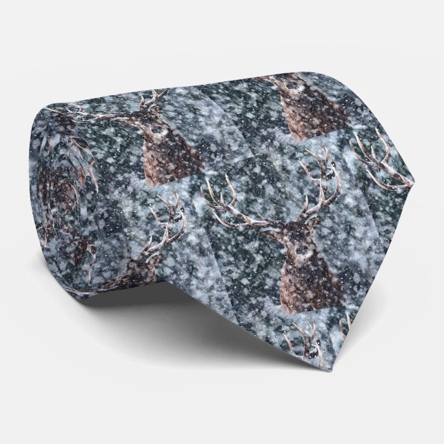 Winter Snow Deer Tie (Rolled)