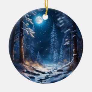 Winter Snow Design Ceramic Ornament