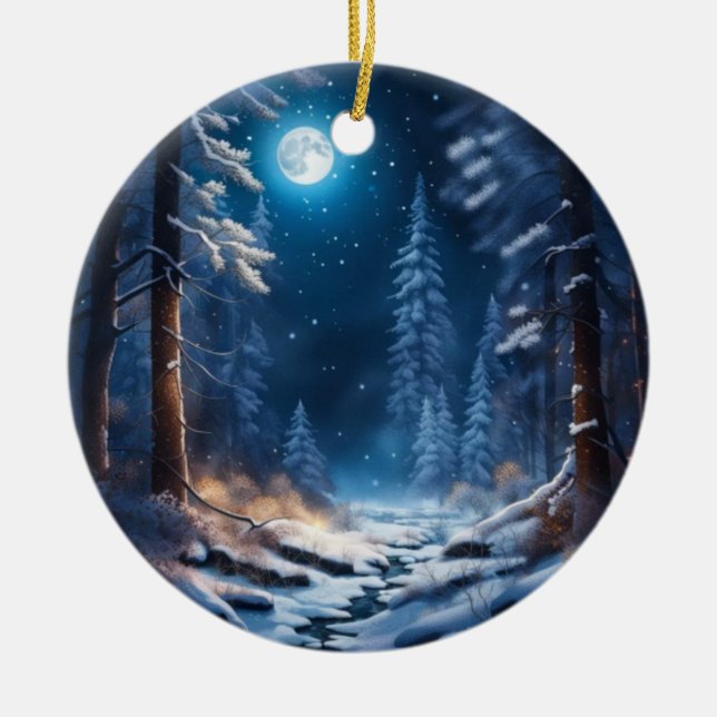 Winter Snow Design Ceramic Ornament (Front)