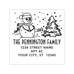 Winter Snow Falling Snowman Name Return Address  Self-inking Stamp