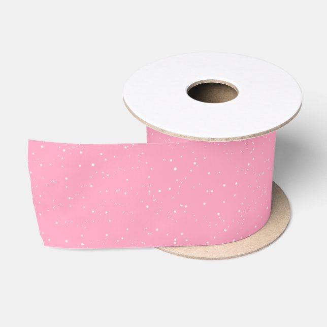 Winter Snow Flakes on Pink Satin Ribbon (Spool)