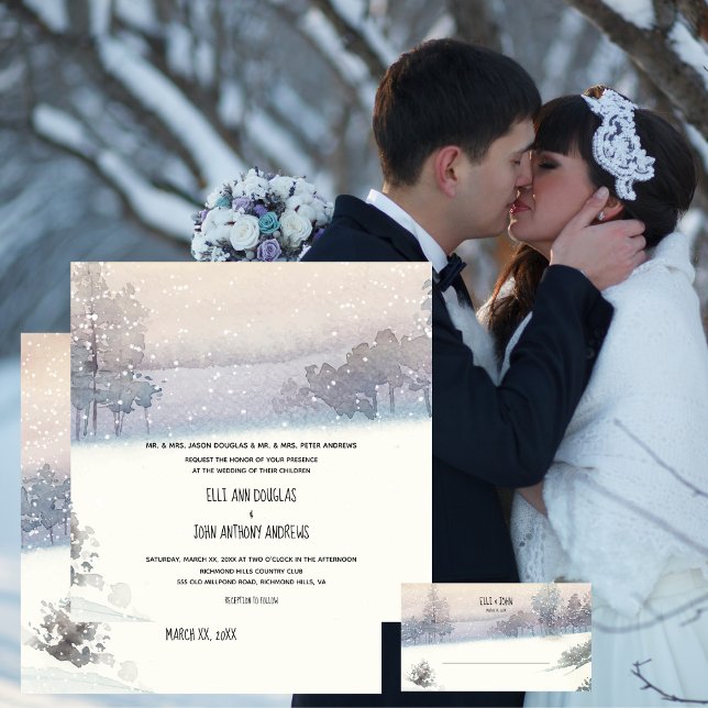Winter Snow Forest Blue Wedding Invitation (Creator Uploaded)