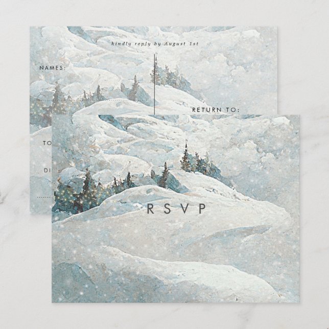 winter snow forest trees wedding rsvp postcard (Front/Back)