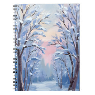 Winter Snow Forest Watercolor Woods Painting Card Notebook