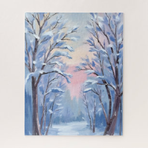 Winter Snow Forest Watercolor Woods Painting Jigsaw Puzzle