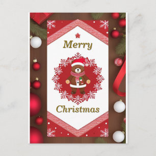 🎄 Winter Snow Frame Bear Magic ❄️ Cute Christmas Postcard