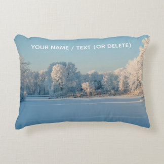 Winter Snow Frozen Lake Trees Landscape Panorama Accent Pillow