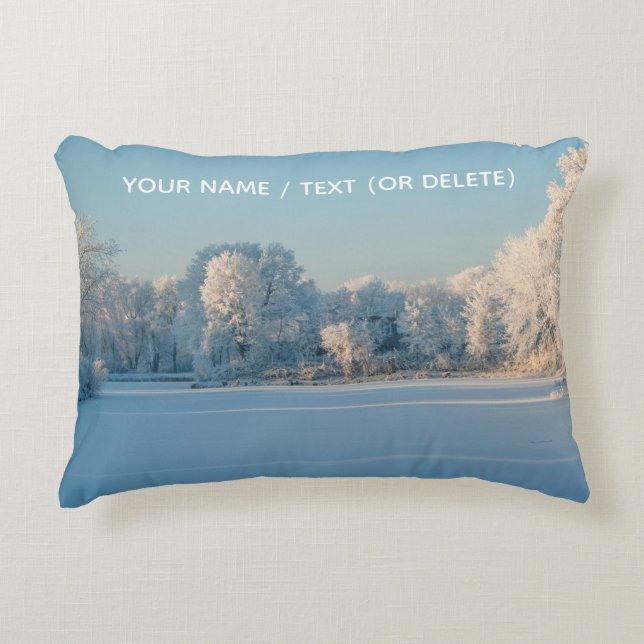 Winter Snow Frozen Lake Trees Landscape Panorama Accent Pillow (Front)