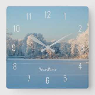 Winter Snow Frozen Lake Trees Landscape Panorama Square Wall Clock