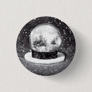 Winter Snow Globe 1 Inch Round Button