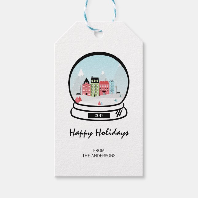 Winter Snow Globe Holiday Gift Tags (Front)