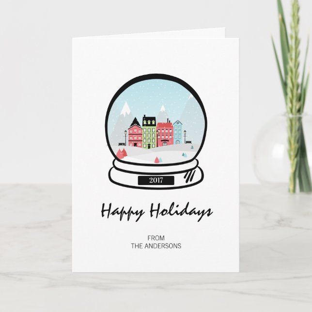 Winter Snow Globe Holiday Greeting Card (Front)