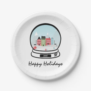 Winter Snow Globe Holiday Paper Plates