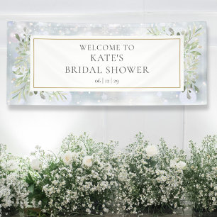 Winter Snow Greenery Bridal Shower Welcome Banner