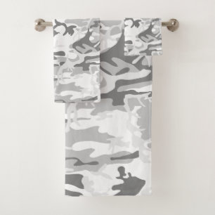 Winter Snow Grey Camouflage, Military, Army Bath Towel Set