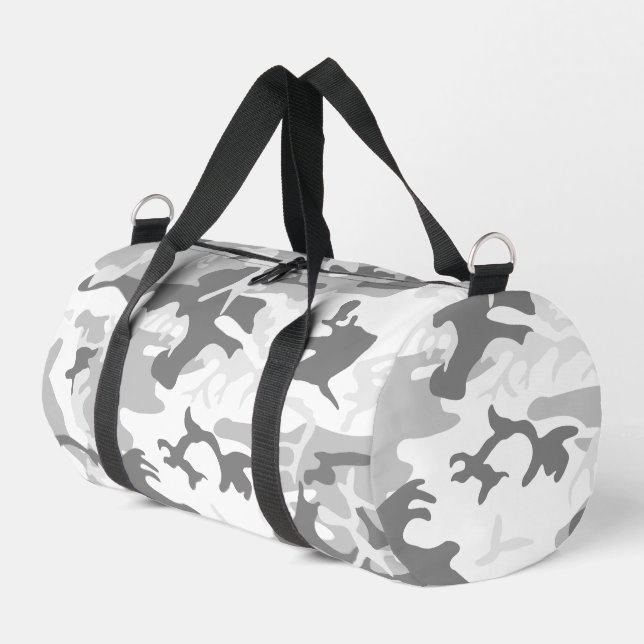 Winter Snow Grey Camouflage, Military, Army Duffle Bag (Left Corner)