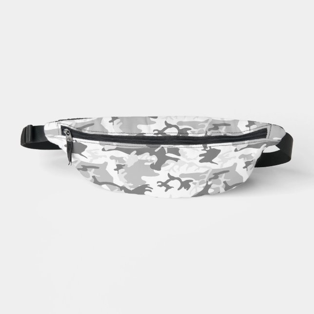 Winter Snow Grey Camouflage, Military, Army Fanny Pack (Front)