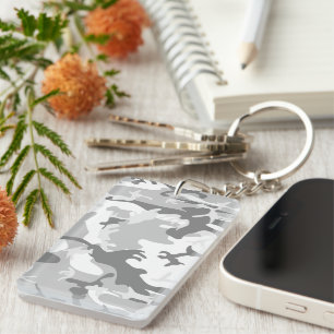 Winter Snow Grey Camouflage, Military, Army Keychain