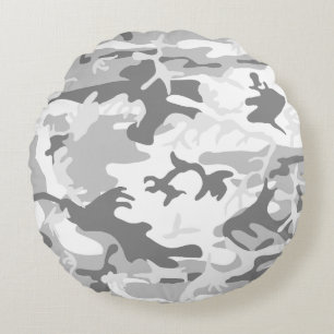 Winter Snow Grey Camouflage, Military, Army Round Pillow