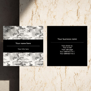 Winter Snow Grey Camouflage, Military, Army Square Business Card