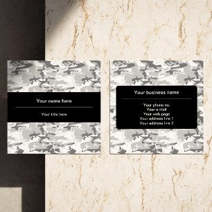 Winter Snow Grey Camouflage, Military, Army Square Business Card