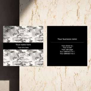 Winter Snow Grey Camouflage, Military, Army Square Business Card
