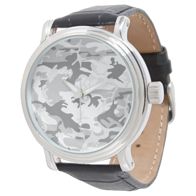 Winter Snow Grey Camouflage, Military, Army Watch (Angled)