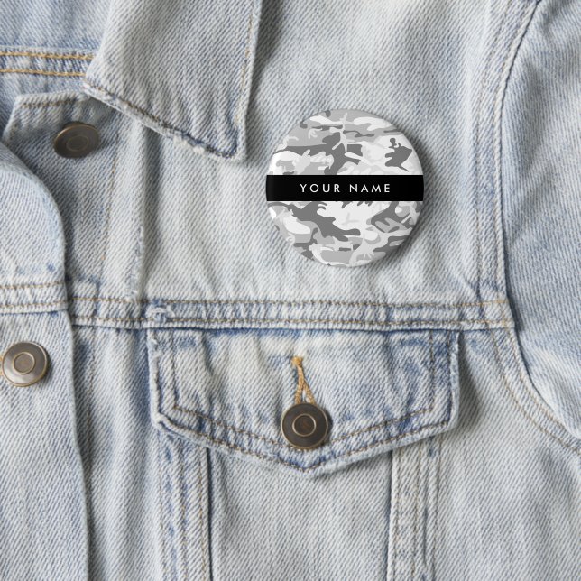 Winter Snow Grey Camouflage Your name Personalize 2 Inch Round Button (In Situ)