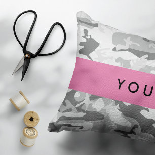 Winter Snow Grey Camouflage Your name Personalize Accent Pillow